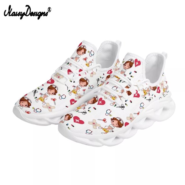 Noisydesigns - Zapatillas de deporte con plataforma y amortiguación con estampado 3D de enfermera y médico para mujer, zapatos planos con cordones y malla transpirable