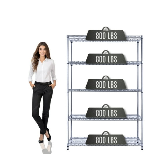 48" x 18" x 72" Prime Heavy Duty Chrome 5-Tier Wire Shelving NSF 4000 LBS MAX Capacity Storage Rack for Commercial, School, Home, Garage, Warehouse, Industrial, and Hospital Uses (with Wheels)