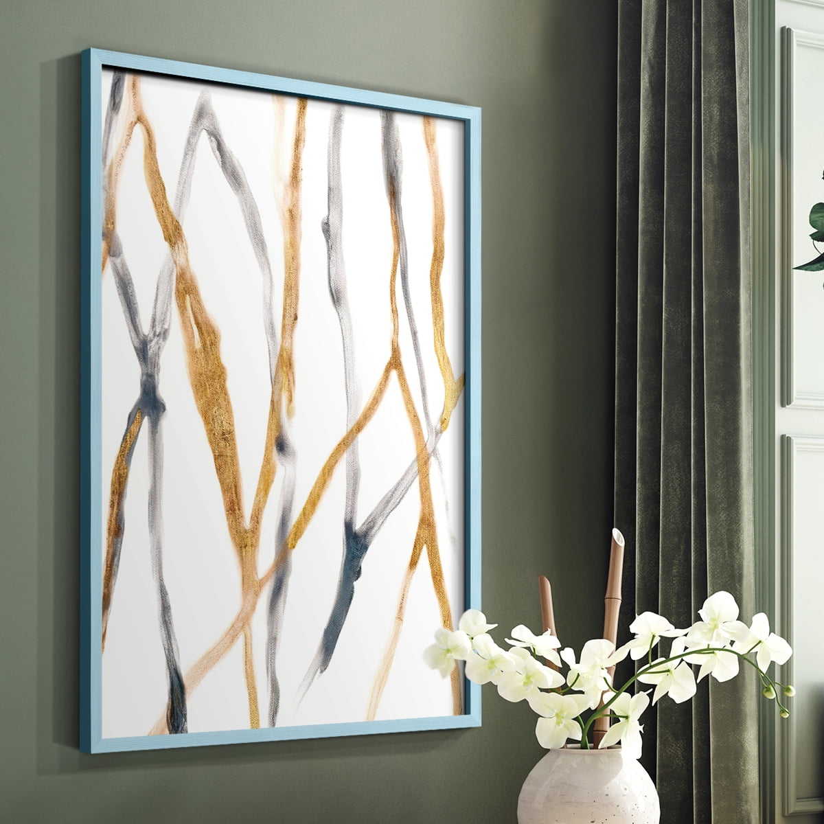 Runnel X Framed Print in Blue Solid Wood Framed Print No Nail Hanging