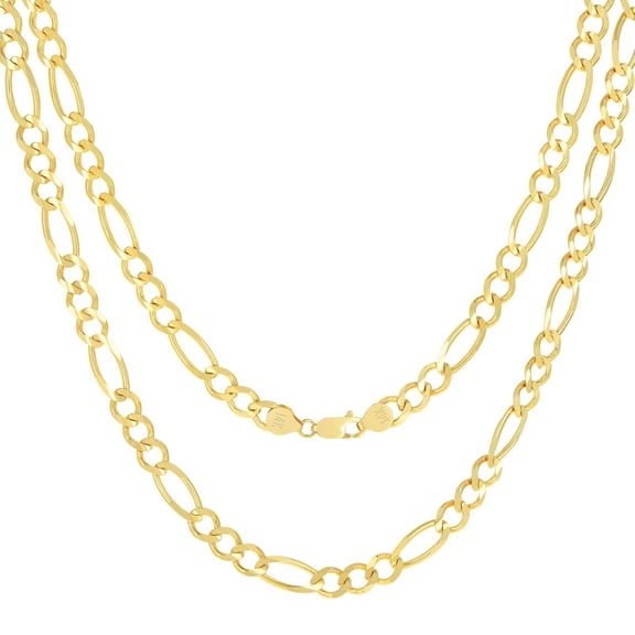 Nuragold 14k Real Yellow Gold Solid Figaro Link 6.5mm Chain Necklace (18"-30") Italian Jewelry for Men