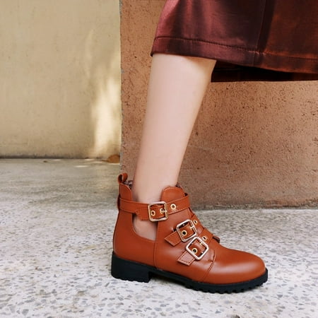 

Tejiojio Fall Clearance Women s Fashion Trend Wild Belt Buckle Patent Leather Flat Heel Boots