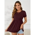 thumbnail image 5 of Yawrut Women's Maternity Tops Wine Red Short Sleeve Scoop Neck Elastic Band High Waist ShirtsPregnancy Clothes, 5 of 7