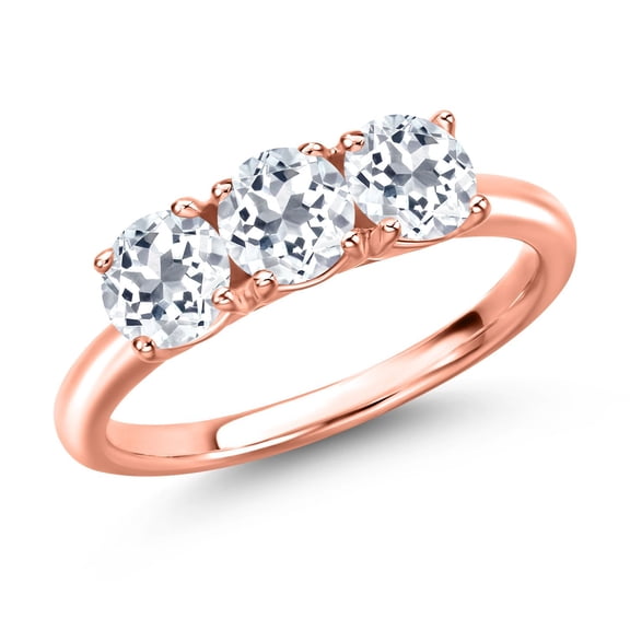 Gem Stone King 18K Rose Gold Plated Silver White Topaz Engagement Ring for Women | 1.80 Cttw | Round 5MM | Gemstone November Birthstone | Size 9