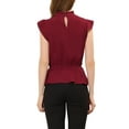 thumbnail image 3 of INSPIRE CHIC Women's Casual Ruffle Sleeve Pleated Frill Collar Peplum Blouse Tops M Burgundy, 3 of 5