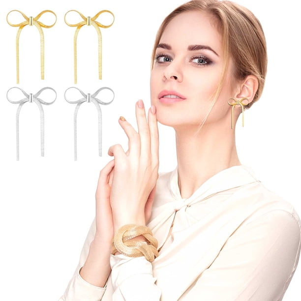 mfyjkho Pendientes de lazo para mujer, con borlas largas, 5 cm de largo, ideal para fiestas (1 par)