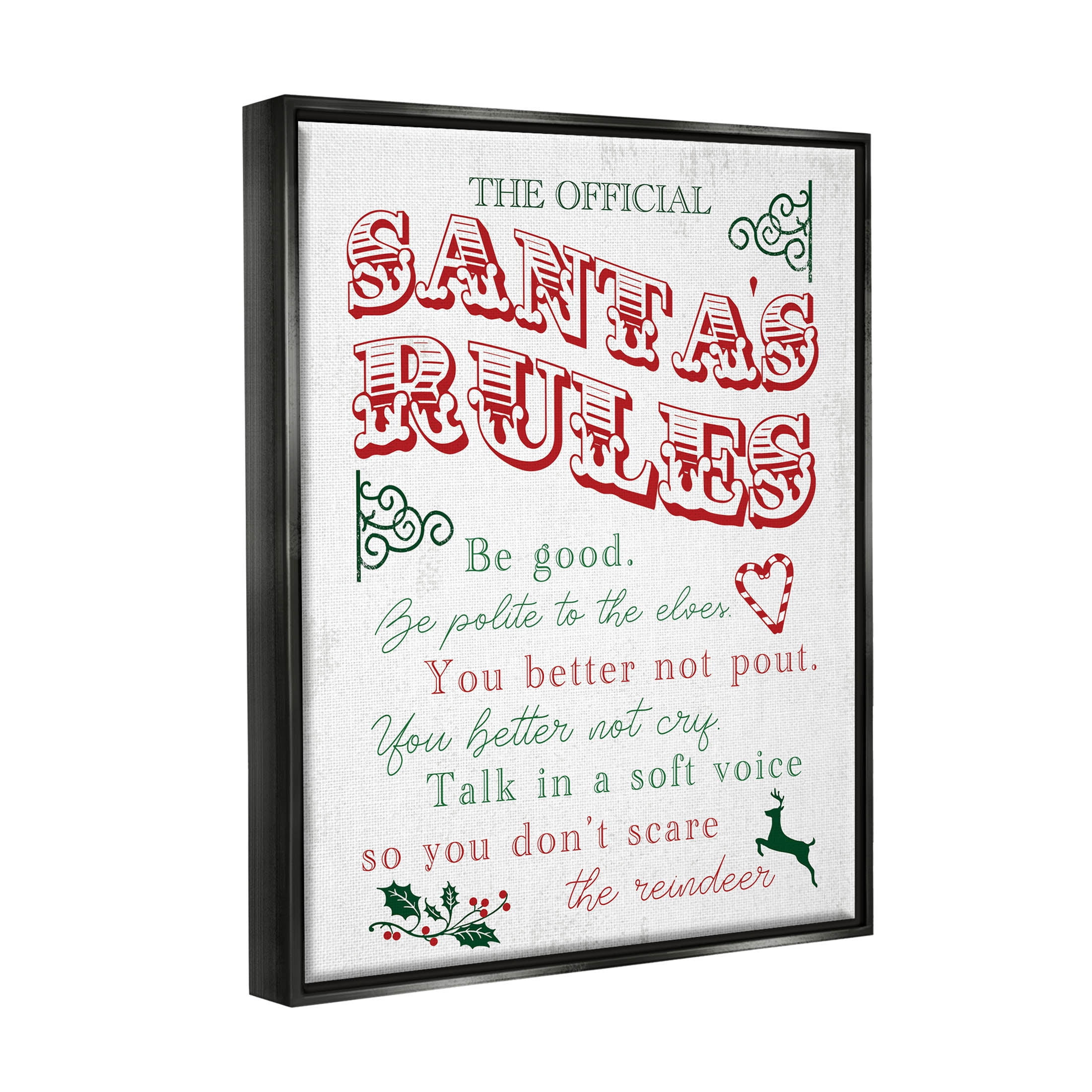 Official Santa's Rules Christmas List Holiday Graphic Art Jet Black Framed Art Print Wall Art