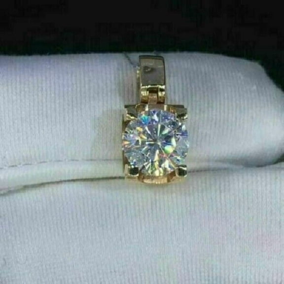 3Ct Round Cut Diamond Solitaire Pendant Necklace 14K Yellow Gold Over Free Chain