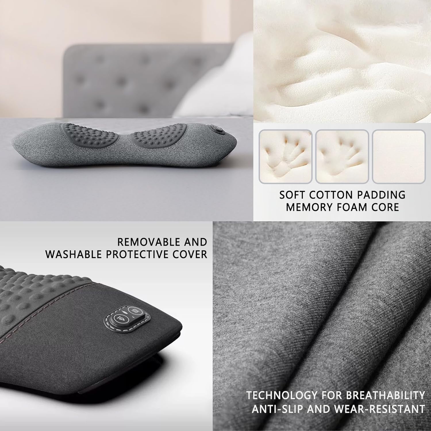 Triple Fusion Back Massager with Heat, Neck Shoulder Back Massager with Heat, Deep Tissue Neck Shoulder for Pain Relief, Vibration & Traction Therapy (Light Gray)