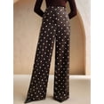thumbnail image 5 of Women'S Polka Dots Wide Leg Tailored Pants High Waisted Belted Loose Trousers with Pockets Brown L, 5 of 9