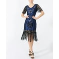 thumbnail image 4 of Short Sleeve Mesh Overlay 1920S Beaded Flapper Dress Fringe Sequin Art Deco, 4 of 6