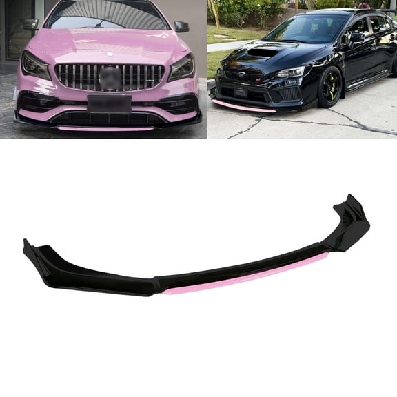 Xotic Tech Front Bumper Lip Chin Spoiler Splitter Diffuser Protector Body Kit Compatible with Honda Accord Civic or Volkswagen MK5 MK6 MK7 or Kia Optima or Mitsubishi Lancer, Matte Black w/Pink 4pcs