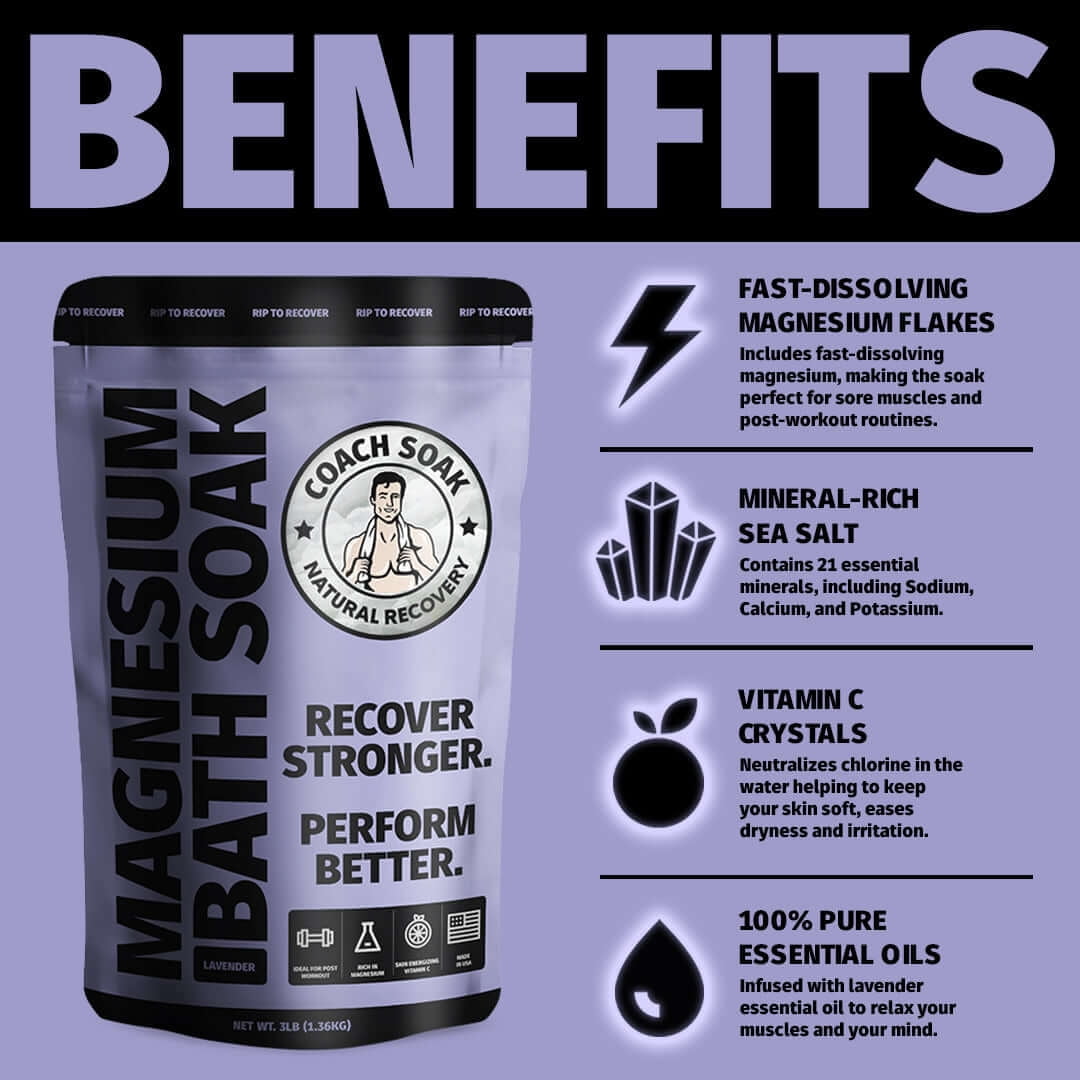Coach Soak Magnesium Bath Flakes 1lb Lavender Post Workout Recovery Soak Dead Sea Mineral Blend
