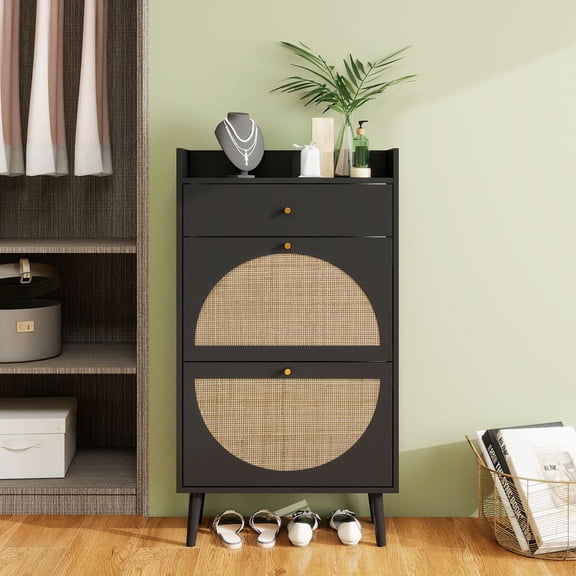 WGYPRIME Shoe Cabinet with 2 Flip Drawers, Freestanding Shoe Storage Cabinet w/ 1 Drawer, Narrow Shoe Rack Cabine for Entrance Bedroom