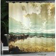 thumbnail image 4 of Ambesonne Landscape Shower Curtain, Ocean Island Scenery, 69"Wx84"L, Beige Sepia Teal, 4 of 5