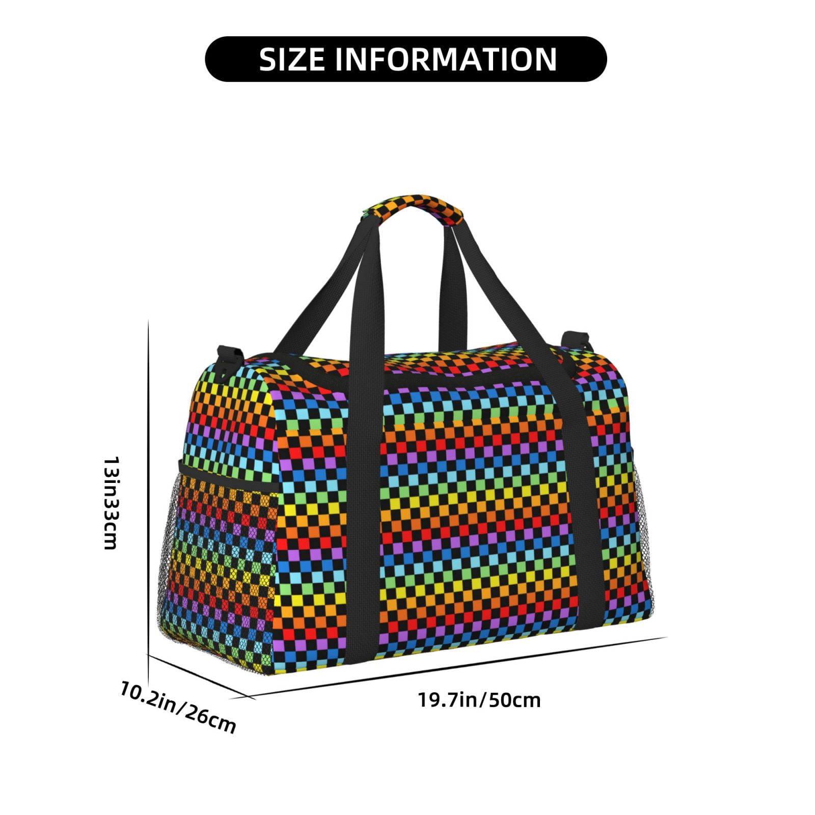 Fuzoiu Rainbow Chequerboard Print Travel Duffle Bag,Carry On Tote Bags,Duffel Bag,Sport Gym Bag, Hospital Bag for Labor and Delivery, Overnight Bag,Luggage Bag