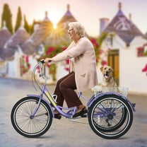 ABORON Adult Tricycles for Seniors 24 inch with Basket for Dog, 7 Speed Three Wheels Cruiser Bike for Adults, Carbon Steel Trike for Seniors, Safe and Stable