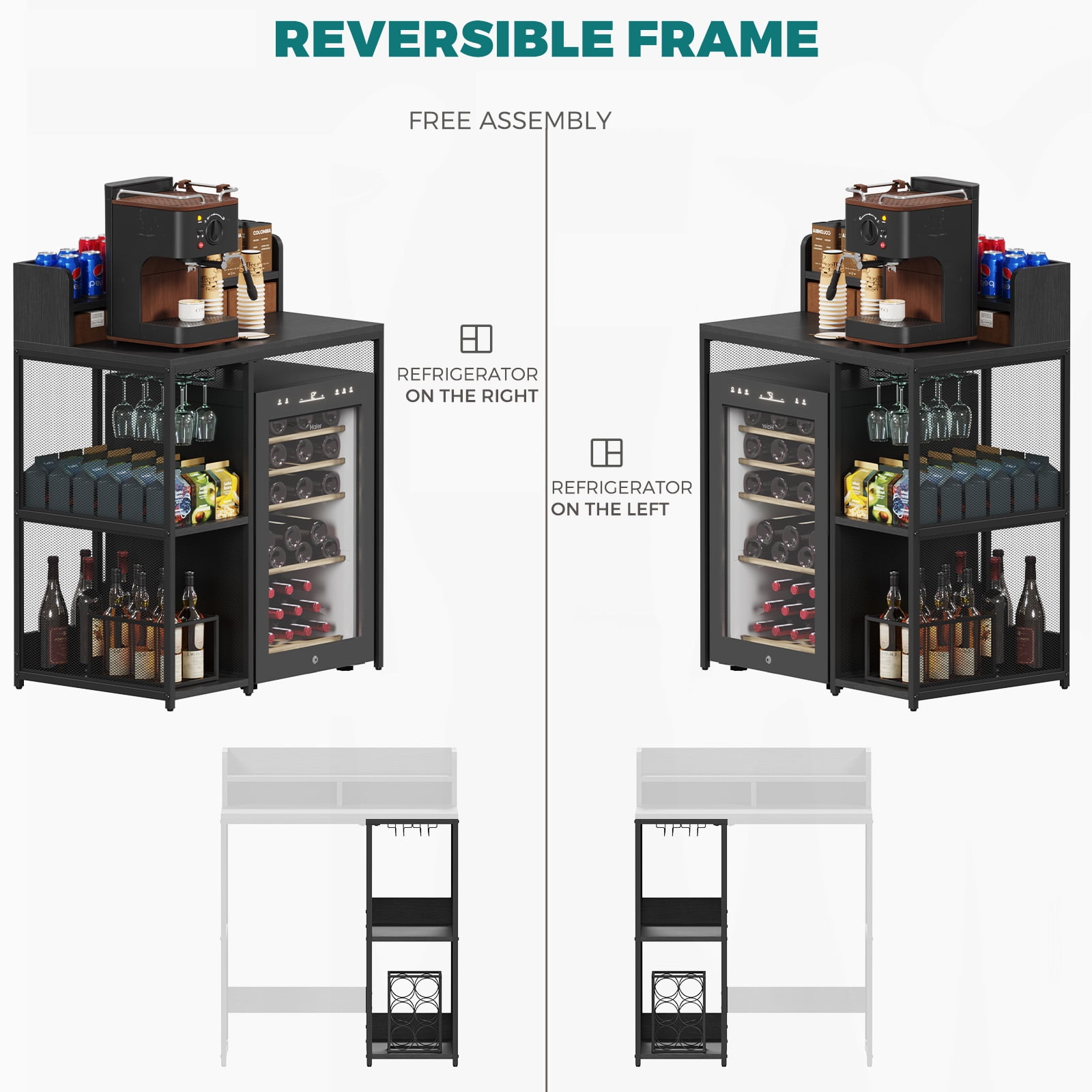 Advwin 4-Tier Mini Fridge Stand, Adjustable Kitchen Bakers Rack, Industrial Style Freestanding Utility Storage Shelf for Living Room, Dorm, Office, Bar, Gray