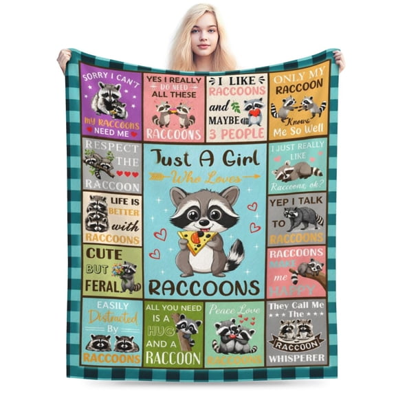 Raccoon Blanket Cute Animals Gifts for Women Men Mom Wife Friends Halloween Birthday Home Bedroom Living Room Decor Colorful Throw Blanket 50x40