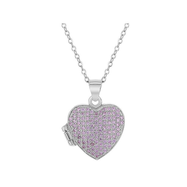 925 Sterling Silver 16" Girls Pink Cubic Zirconia Heart Photo Locket