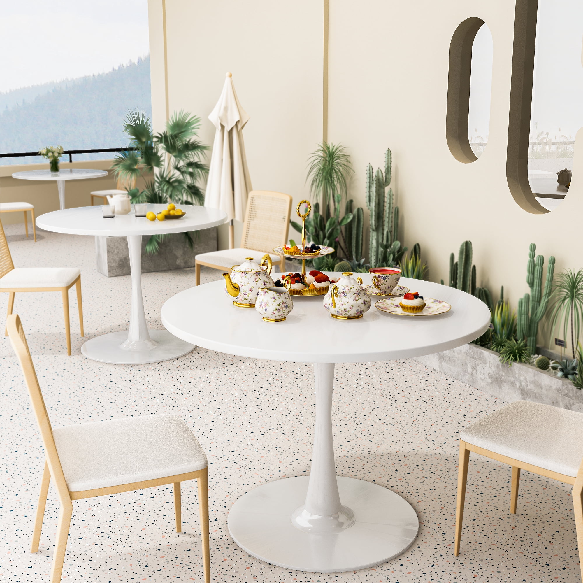 Cvortll Round Dining Table, 31.5 inch Tulip Table Pedestal Dining Table, Round Pedestal Table for Mid-Century End Table Coffee Office Living Room Table, White