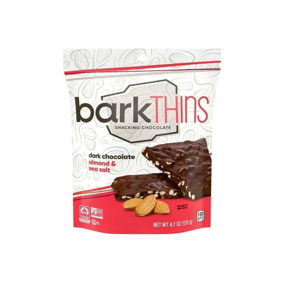 Pack of 2 Barkthins Dark Chocolate Almond and Sea Salt Snacking Chocolate, Bag 4.7 oz