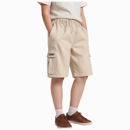 KPOPLK Boys Cargo Shorts Quick Dry Hiking Shorts Lightweight Athletic Short with Zipper Pockets Outdoors Khaki 5-6 Years