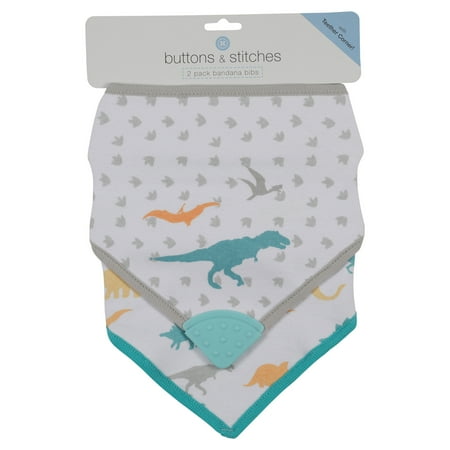 Buttons and Stitches 2 Pack Boys Bandana Bib with Dino Print