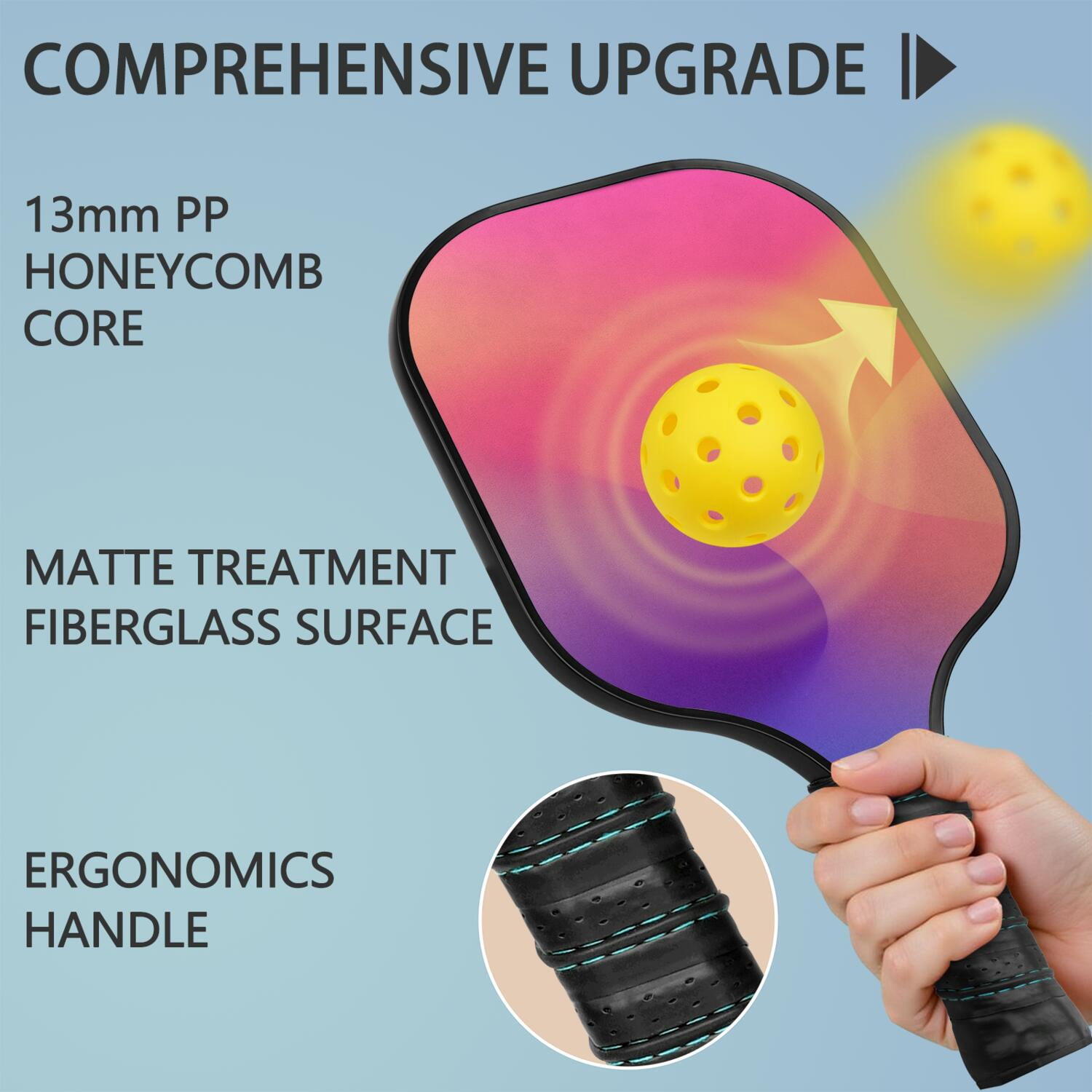 Pickleball Paddles Set Of 2, Fiberglass Surface, Neon Fluid Print, 4 Balls & Bag
