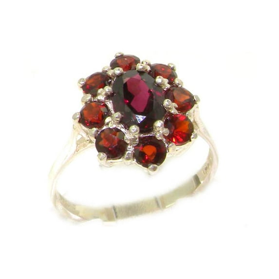 LBG British Made 18k White Gold Natural Garnet Womens Statement Ring - 33 size options - Size 4