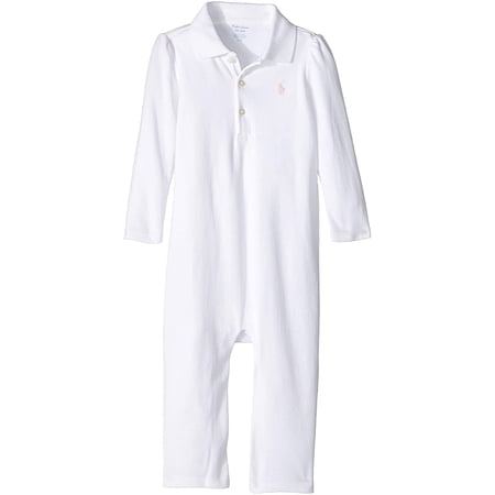 Polo Ralph Lauren Kids Baby Girls Cotton Coverall Infant 6 mos White/Hint of Pink Pony Player