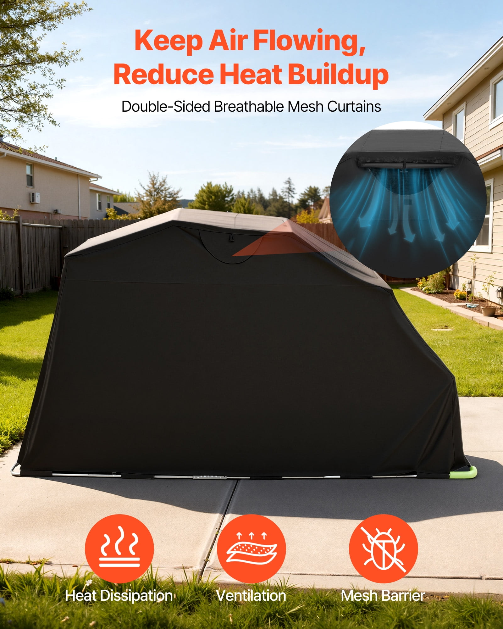 VEVOR Motorcycle Storage Shelter with Security Lock, 600D Oxford Flip-Up Garage Tent, Heavy-Duty All-Weather Motorcycle Cover with Ventilation Windows, 136x54x75 in Outdoor Vehicle Shelter, Black