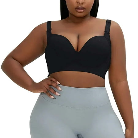 Cqxid525 Sports Bras for Women High Support Large Size Glossy Side Anti Sagging Adjustment Women s Bra 46/105C Black