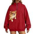 thumbnail image 4 of Gyujnb Quarter Zip Fleece Pullover with Kangaroo Pocket, Hoodless Soft Lounge Sweater for Pet Carrying Sling, Comfortable Casual Womens Top,Size:3XL, 4 of 9