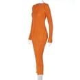 thumbnail image 6 of IROINNID Long Dress for Women Formal Wedding Guest Formal Dress Solid Color Round-Neck Long Sleeve Dress,Orange, 6 of 9