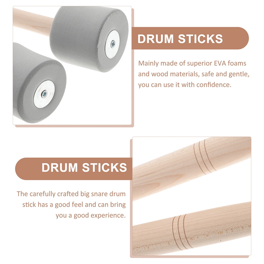 AURARMLET Bass Drum Mallet Wood Grey 2 Pairs 12.77x1.97x1.97in