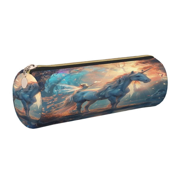 Disketp Forest Lake White Horse Estuche Organizador de Lápices de Cuero, Estuche de Oficina con Cremallera para Bolígrafo y Lápiz