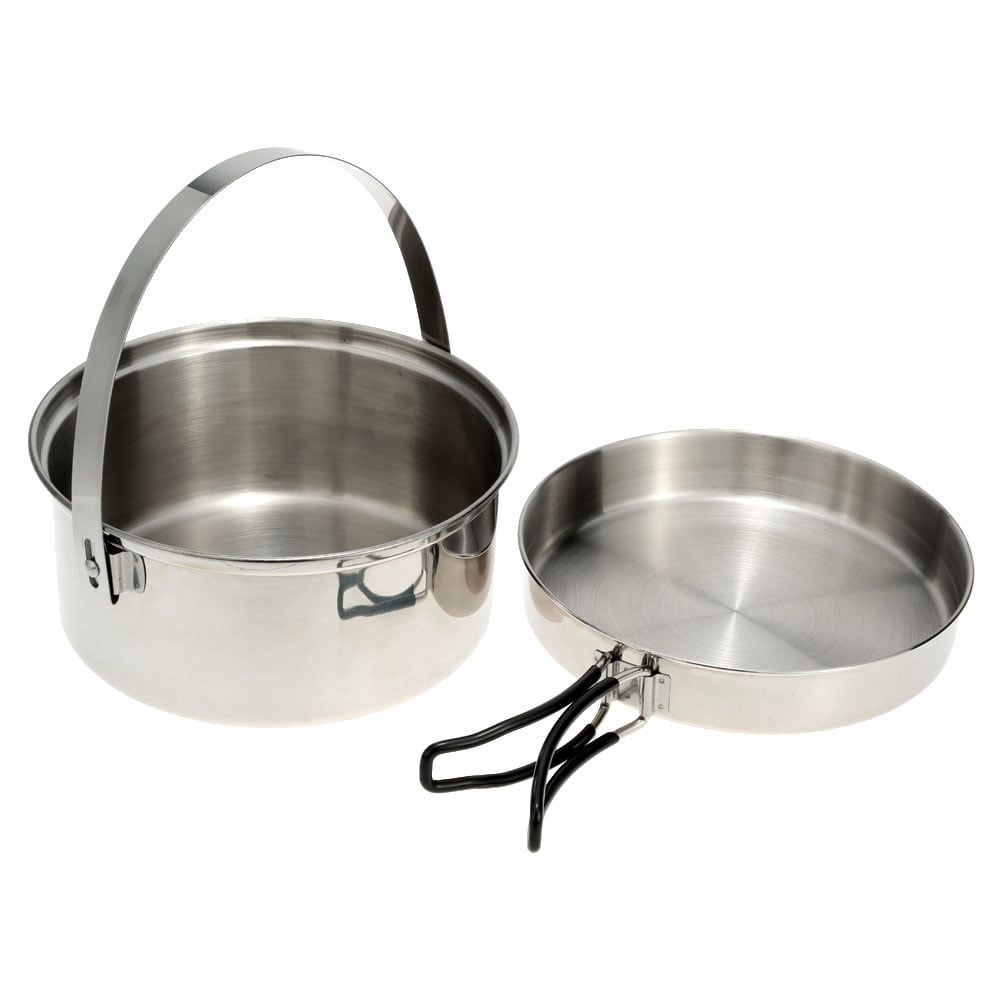 Dilwe Camping Cookware Set Portable Stainless Steel Pan Pot Cup Set Cooking Equipment Cookset