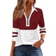 thumbnail image 2 of HongQid Women's Long Sleeve Shirts Color Block Zipper Lapel Tops Tunics Casual Fall Ladies Tees, 2 of 6