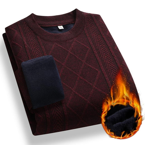 COSFO Mens Sweater Fleece Red Crewneck Pullover Long Sleeve Cable Knit Tops Long Sleeve Loose Fit Warm Soft Sweaters