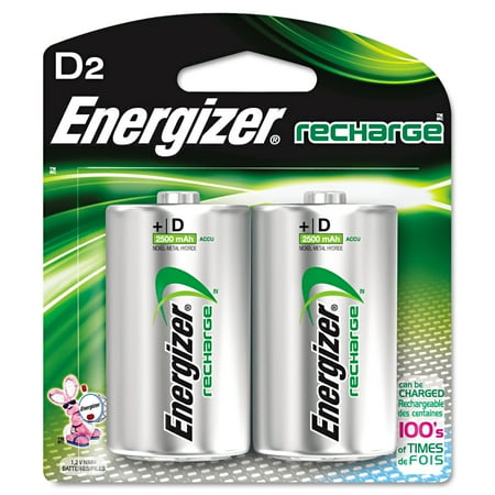 Energizer NiMH Rechargeable Batteries, D, 2 Batteries/Pack