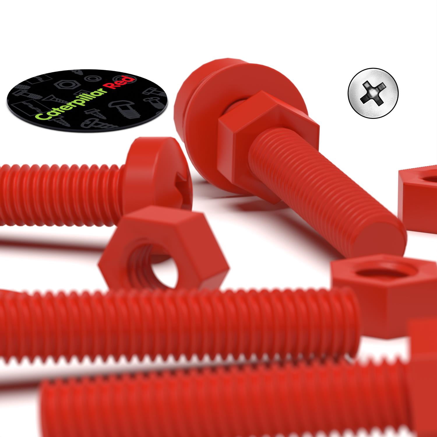 20 x Red Pan Head Screws Polypropylene (PP) Plastic Nuts and Bolts, M3 x 20mm, Washers, (3/32 x 25/32 in)