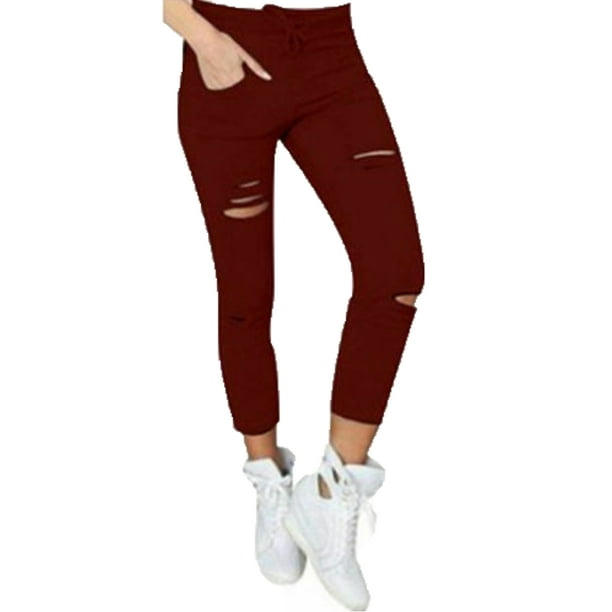 lioraitiin Women Skinny Ripped Holes Jeans Pants High Waist Stretch