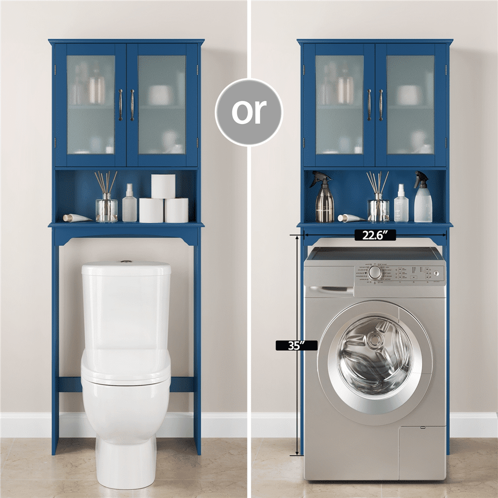 Alden Design Modern Free Standing Over-the-Toilet Storage for Bathroom, Navy Blue