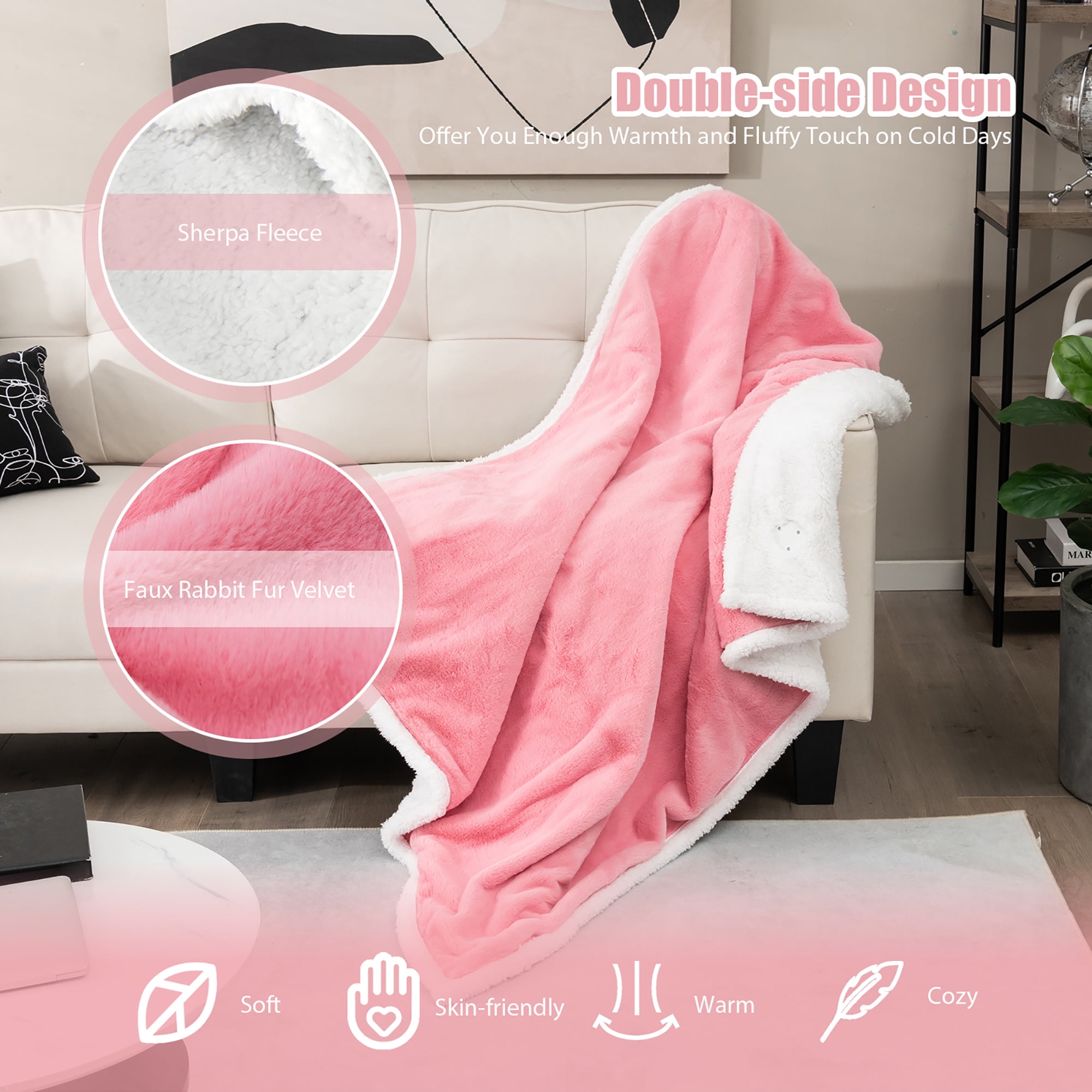 Costway 60''x50''  Heated Blanket Throw w/10 Heat & 9 Hours Time Settiings Pink