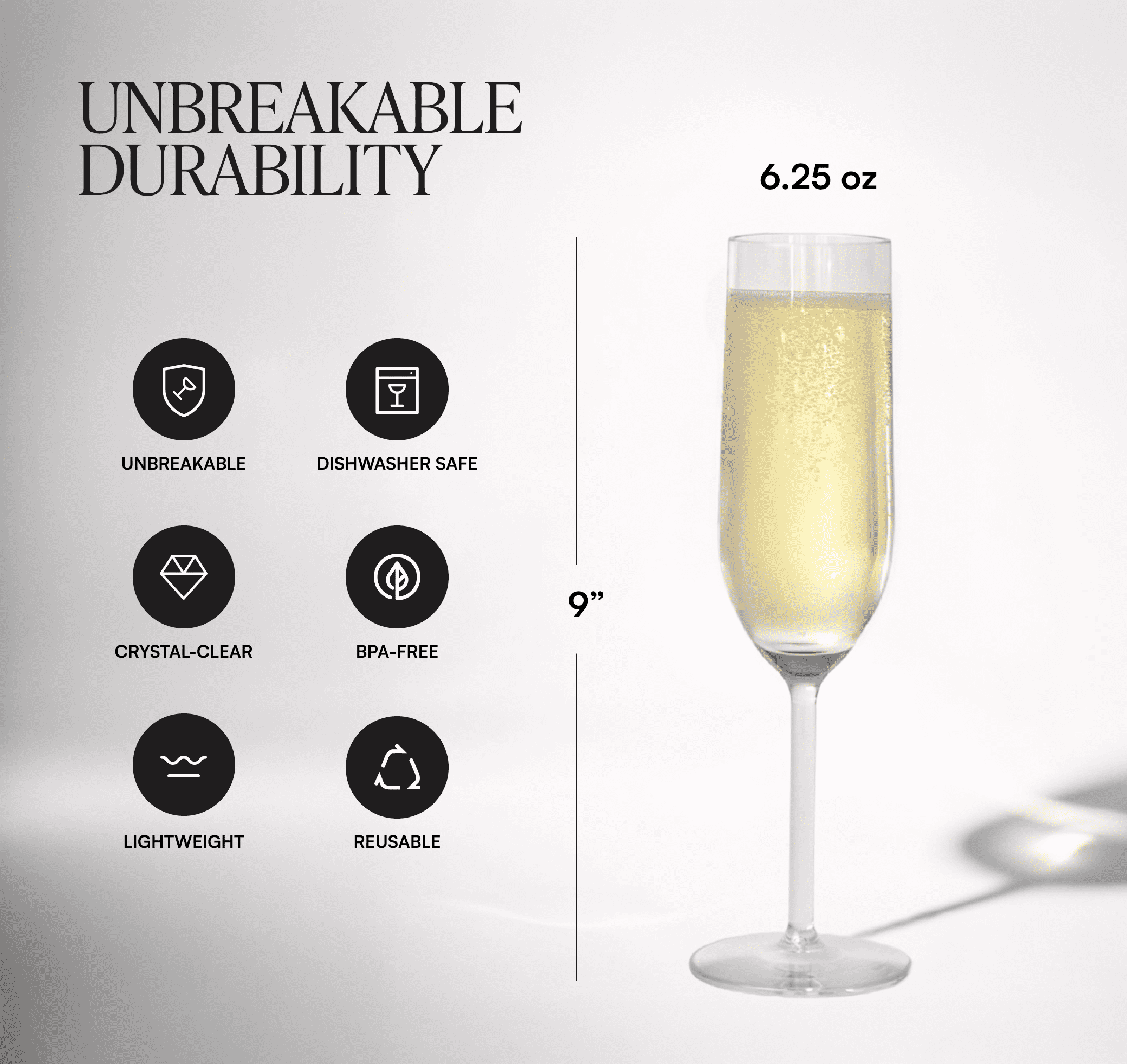 Laurant Tritan Plastic Champagne Flutes, Crystal Clear, Dishwasher-Safe (Set of 6)
