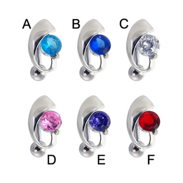 MsPiercing Reversed Belly Button Ring With Gem,Red F