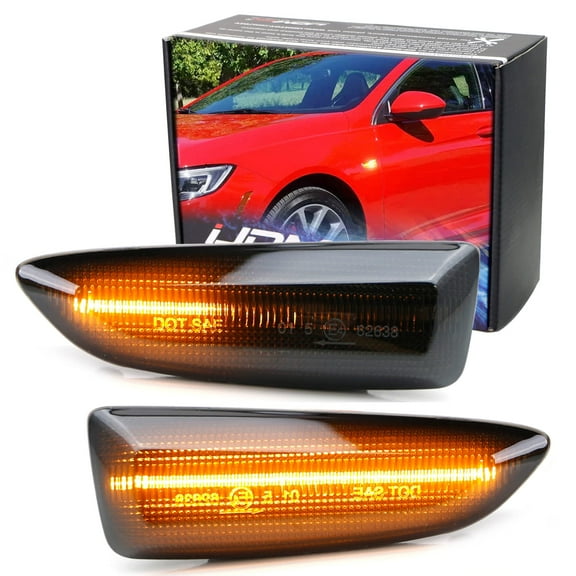 Smoked Lens Dynamic Sequential Blink/Flow Amber Full LED Front Side Marker Light Kit For 2018-2020 Buick Regal, Replace OEM Fender Sidemarker Lamps