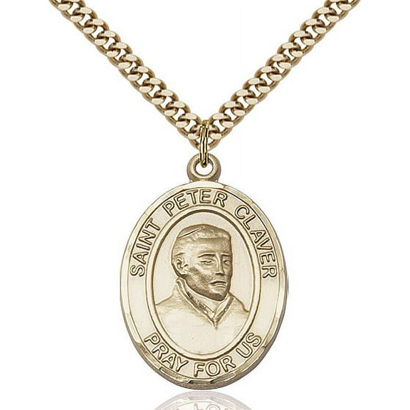 Gold Filled St. Peter Claver Pendant 1 x 3/4 inches with Heavy Curb Chain