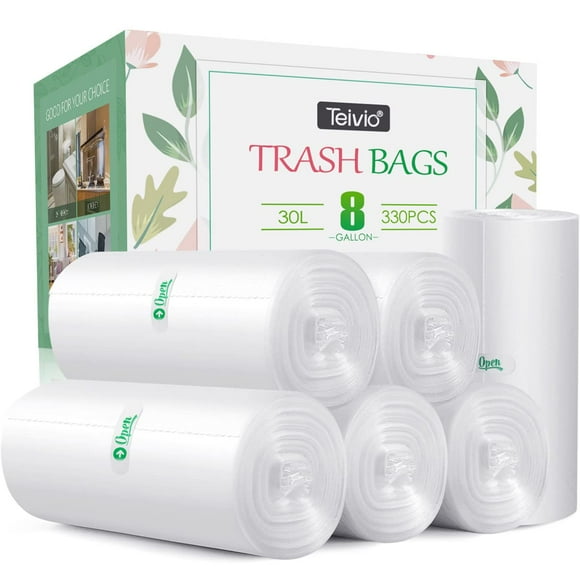 Bolsas de basura Teivio, 8 galones, 330 unidades, resistentes, transparentes