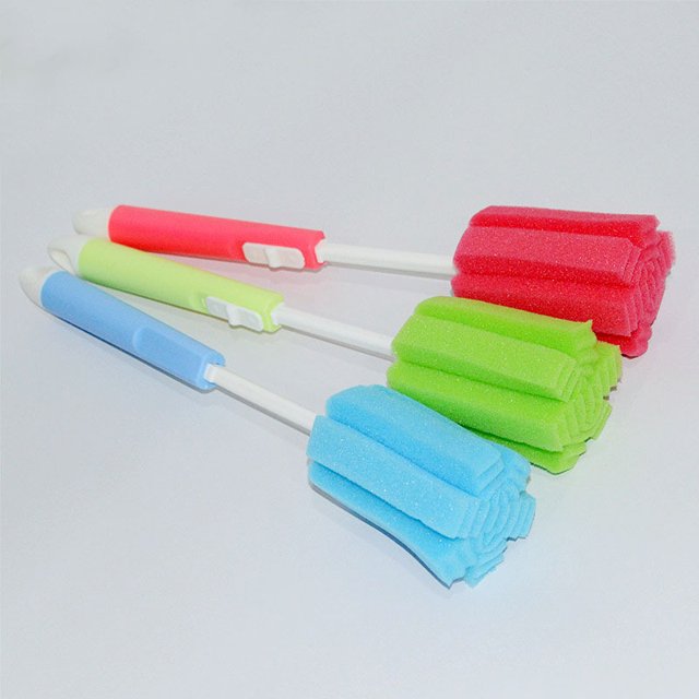 3 Pack Foam Sponge Brush With Adjustable Long Handle For Cleaning Baby Bottles, Glasses And Cups